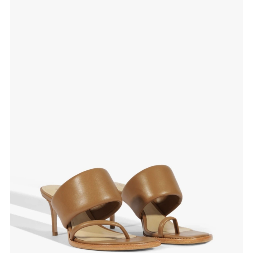 SCHUTZ Alba Sandals Brown Leather Toe-Ring Mule Heels NWT